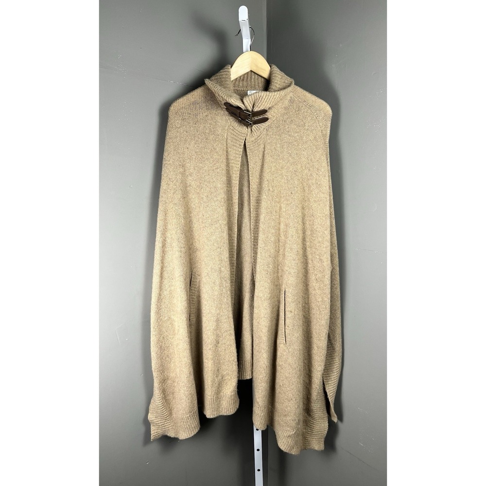 Kenar Wool Blend Cape Poncho Sweater Cardigan Tan Toggle Closure S Y2K Office